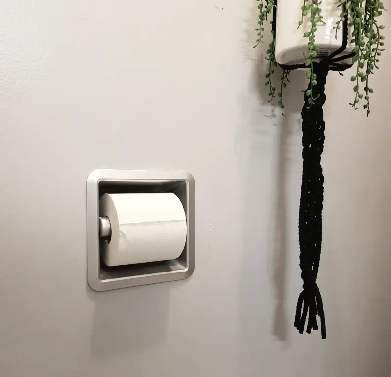 SmartRoll Satin Chrome, minimalist bathroom with plant